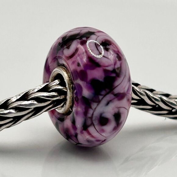 Summersday Artisan Trollbeads Style Trollstone Bright & Dark Pinks Purples Swirl - Picture 8 of 10